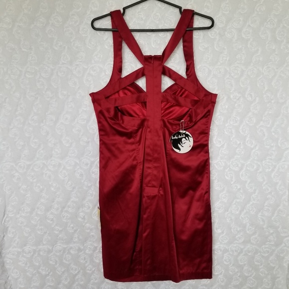 LADY DUTCH | red satin bodycon strappy dress - Picture 4 of 6